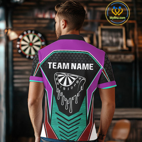 Custom Blue And Purple Dripping Dartboard Dart Team Men Polo Shirt, Dart League Shirt NYN0391