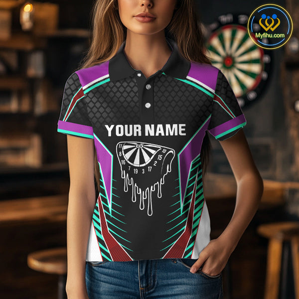 Custom Blue And Purple Dripping Dartboard Dart Team Women Polo Shirt, Dart League Shirt NYN0391