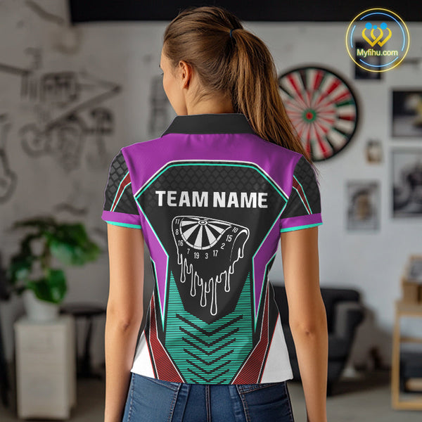 Custom Blue And Purple Dripping Dartboard Dart Team Women Polo Shirt, Dart League Shirt NYN0391