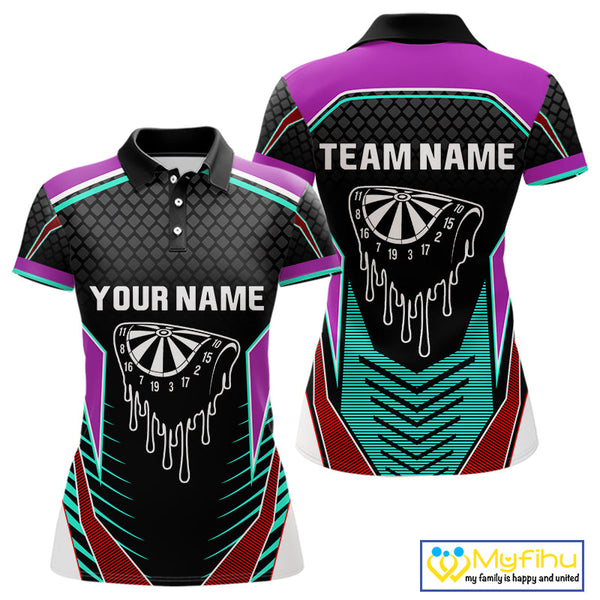 Custom Blue And Purple Dripping Dartboard Dart Team Women Polo Shirt, Dart League Shirt NYN0391
