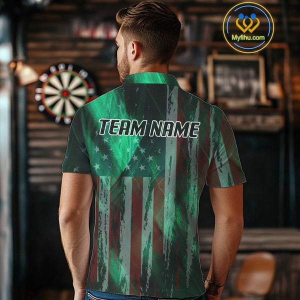 Custom Green US Flag Wings Dartboard Dart Men Polo Shirt, Patriotic Dart Jerseys NYN0659