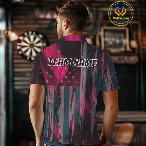 Custom Pink US Flag Wings Dartboard Dart Men Polo Shirt, Patriotic Dart Jerseys NYN0660
