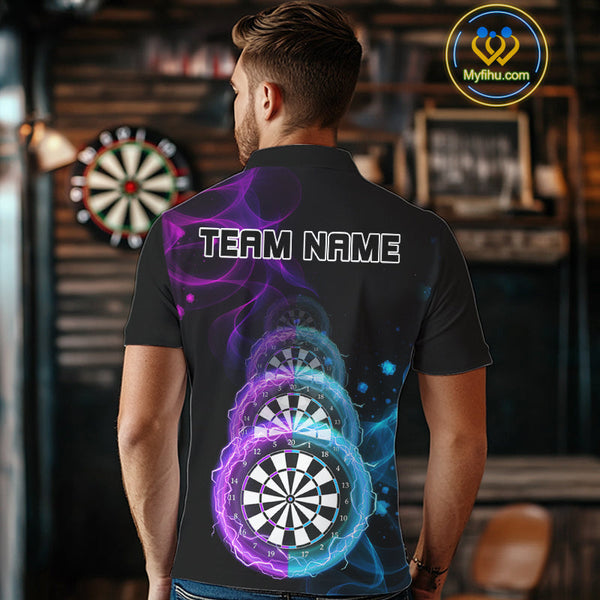 Custom Blue Purple Flame Dartboard Lightning Dart Polo Shirts For Men, Dart Jerseys NYN0662