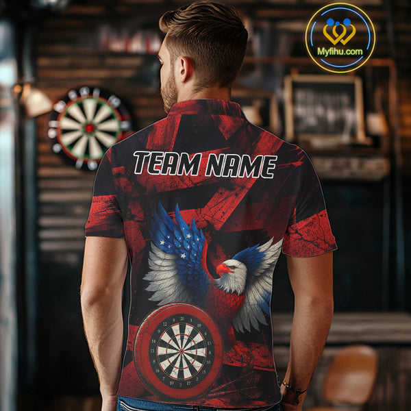 Custom Black Red Eagle Dartboard Patriotic US Flag Dart Polo Shirts For Men NYN0665