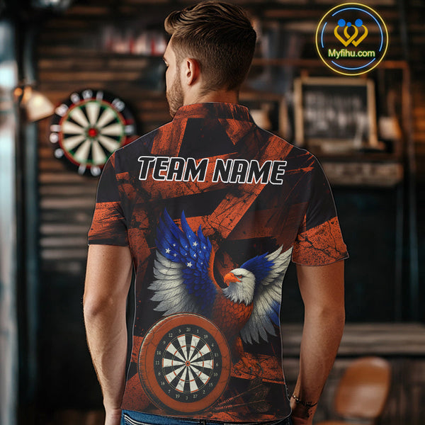 Custom Black Orange Eagle Dartboard Patriotic US Flag Dart Polo Shirts For Men NYN0666