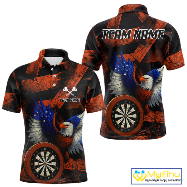 Custom Black Orange Eagle Dartboard Patriotic US Flag Dart Polo Shirts For Men NYN0666