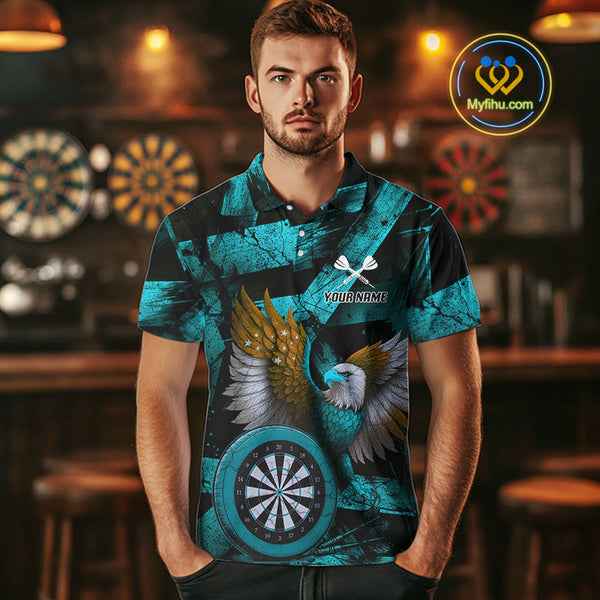 Custom Black And Blue Eagle Dartboard Patriotic US Flag Dart Polo Shirts For Men NYN0667