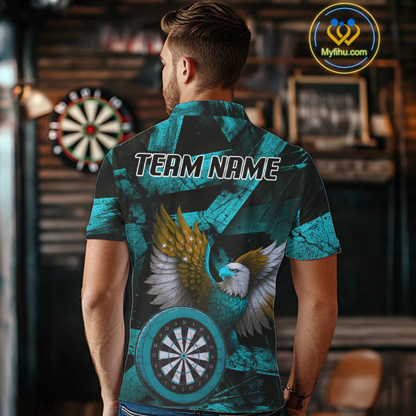 Custom Black And Blue Eagle Dartboard Patriotic US Flag Dart Polo Shirts For Men NYN0667