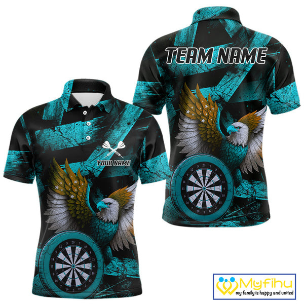 Custom Black And Blue Eagle Dartboard Patriotic US Flag Dart Polo Shirts For Men NYN0667