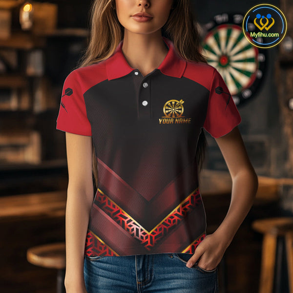 Custom Black And Red Dart Jerseys For Team, Dart Tournament Polo Shirts For Women NYN0411