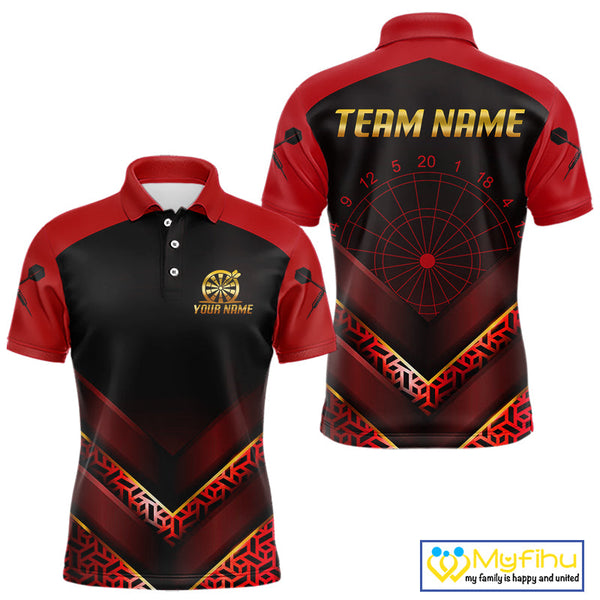 Custom Black And Red Dart Jerseys For Team, Dart Tournament Polo Shirts For Men NYN0411