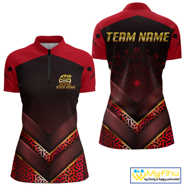 Custom Black And Red Dart Jerseys For Team, Dart Tournament Quarter-Zip Shirts For Women NYN0411