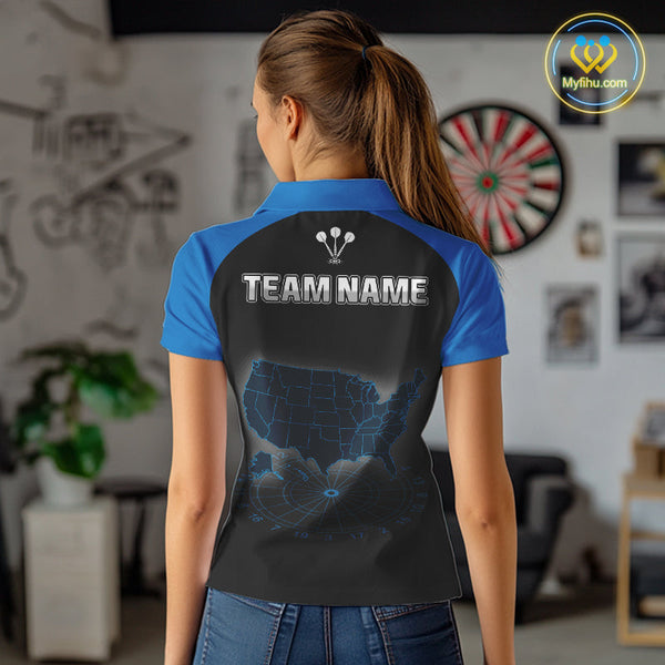 Custom Black And Blue American Dart Legend Dart Women Polo Shirts, Patriotic Dart Jerseys NYN0415