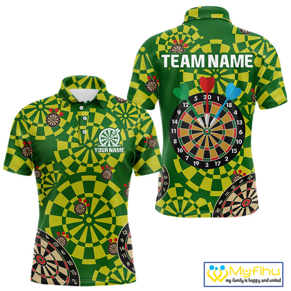 Custom Green And Yellow Dartboard Pattern Dart Team Men Polo Shirts, Dart Jerseys NYN0425