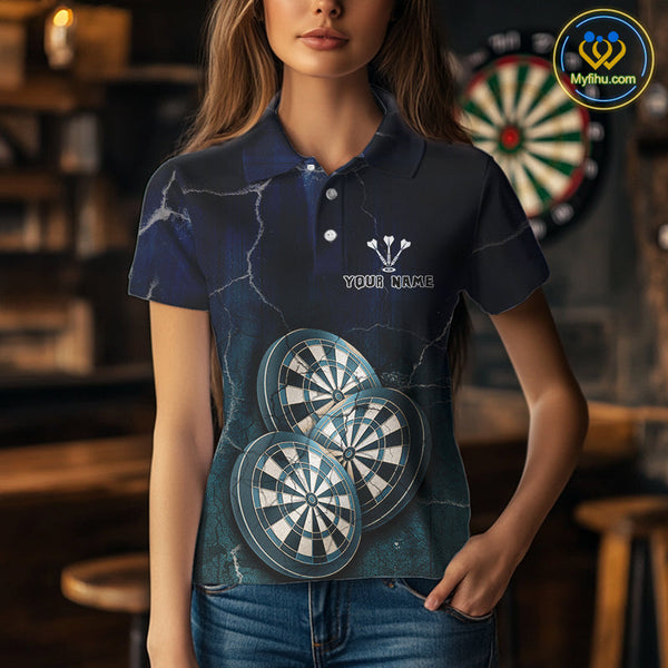 Custom Blue Lightning Triple Dartboard Dart Polo Shirts For Women, Team Uniform NYN0678