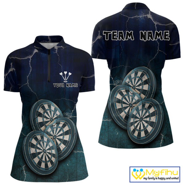 Custom Blue Lightning Triple Dartboard Dart Quarter-Zip Shirts For Women, Team Uniform NYN0678