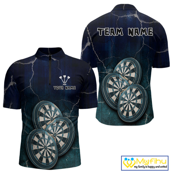 Custom Blue Lightning Triple Dartboard Dart Quarter-Zip Shirts For Men, Team Uniform NYN0678