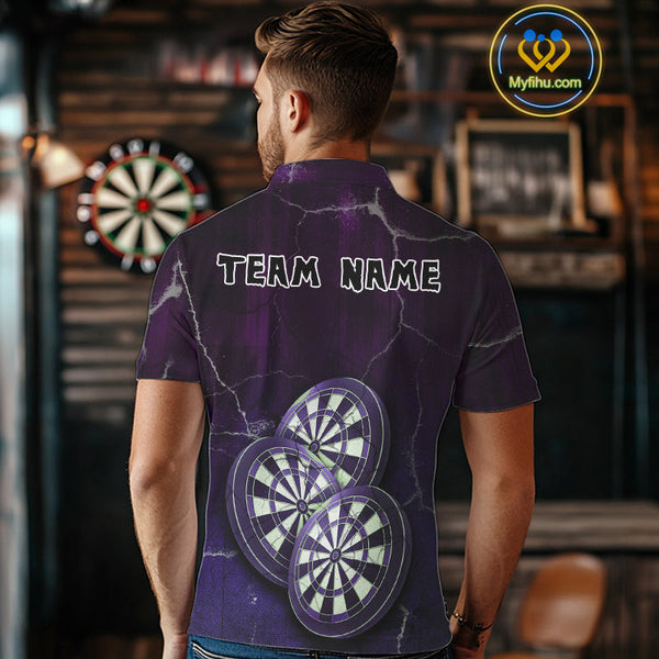 Custom Purple Lightning Triple Dartboard Vintage Dart Men Polo Shirt, Team Uniform NYN0680
