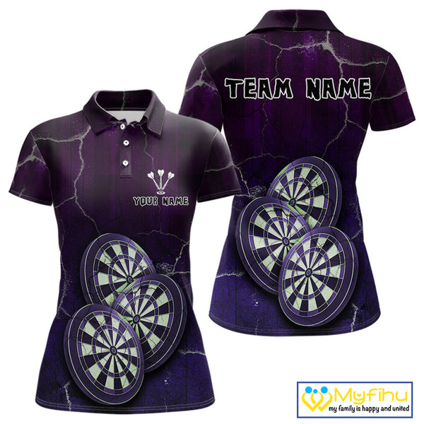 Custom Purple Lightning Triple Dartboard Vintage Dart Women Polo Shirt, Team Uniform NYN0680