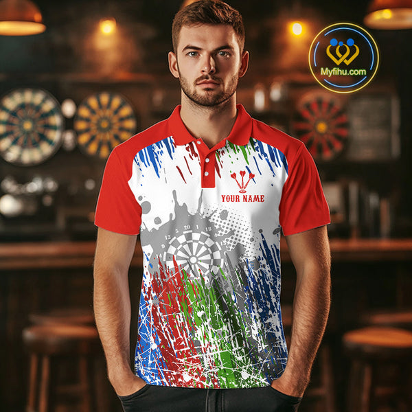 Custom Red Blue Green Splash Paint Dartboard Dart Polo Shirts For Men, Dart Jerseys NYN0683