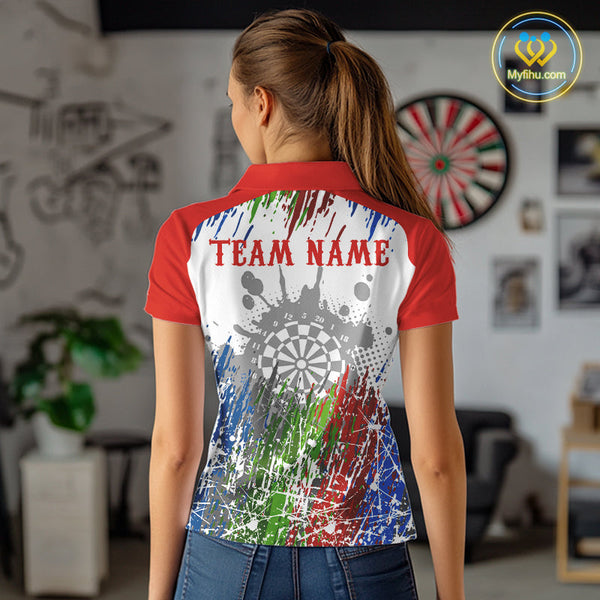Custom Red Blue Green Splash Paint Dartboard Dart Polo Shirts For Women, Dart Jerseys NYN0683