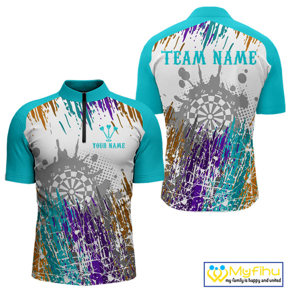 Custom Colorful Splash Paint Dart Quarter-Zip Shirts For Men, Dart Team Shirt NYN0684
