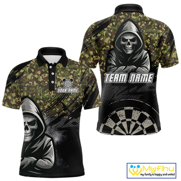 Custom Military Camo Skull Dart Polo Shirt For Men, Halloween Dart Team Outfit NYN0437