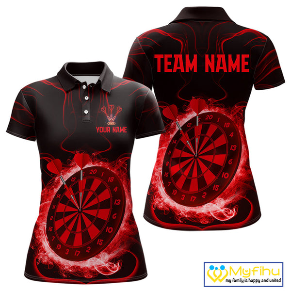 Custom Red Smoke Flame Dartboard Dart Polo Shirt For Women, Dart Tournament Jerseys NYN0471