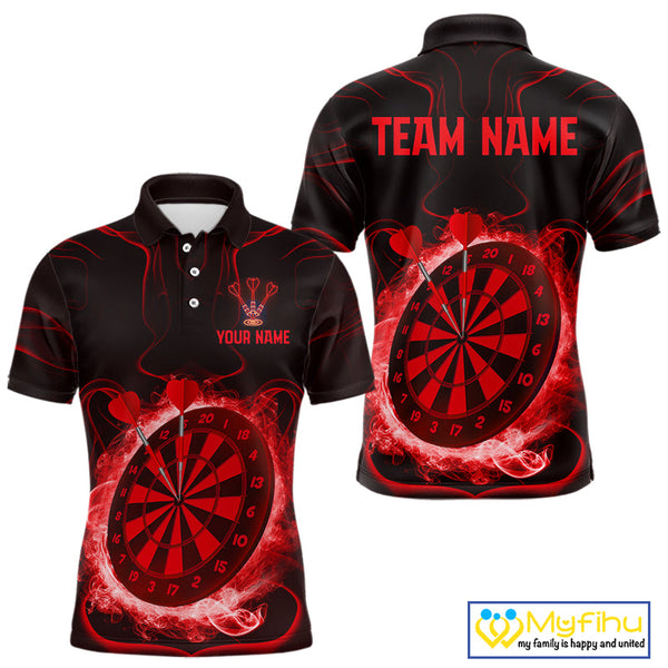Custom Red Smoke Flame Dartboard Dart Polo Shirt For Men, Dart Tournament Jerseys NYN0471