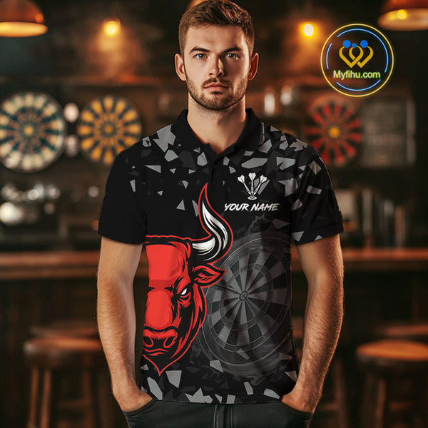 Custom Black And Red Dart Polo Shirts For Men, Bull Dart Team Jerseys NYN0716