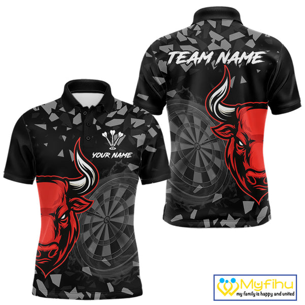 Custom Black And Red Dart Polo Shirts For Men, Bull Dart Team Jerseys NYN0716