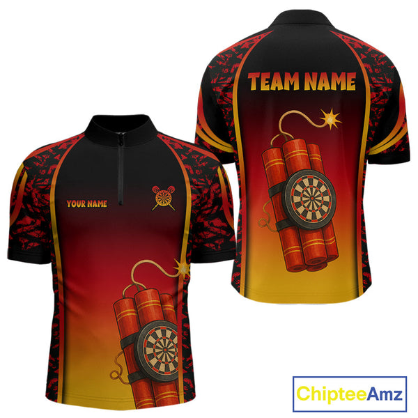 Custom Black And Red Darts Exploding Dart Team Quarter-Zip Shirts For Men, Dart Tournament Shirt NYN0115