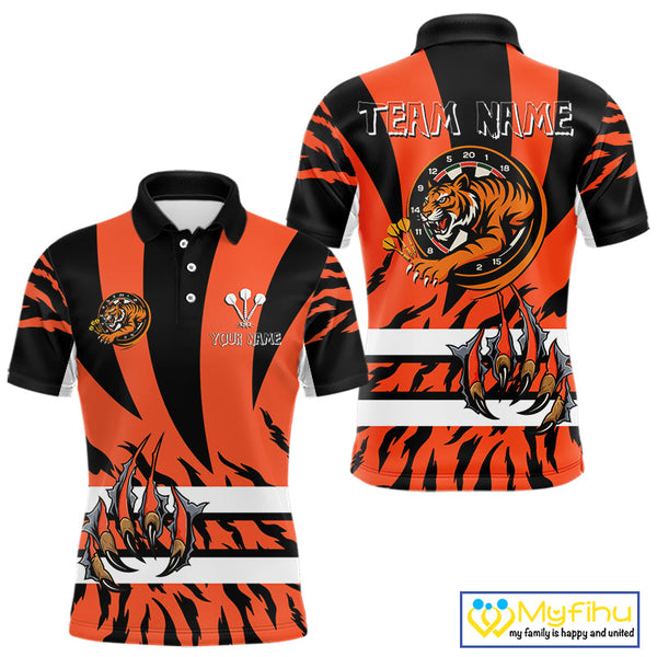 Custom Black And Orange Tiger Dart Team Jerseys, Tiger Dart Polo Shirt For Men NYN0479