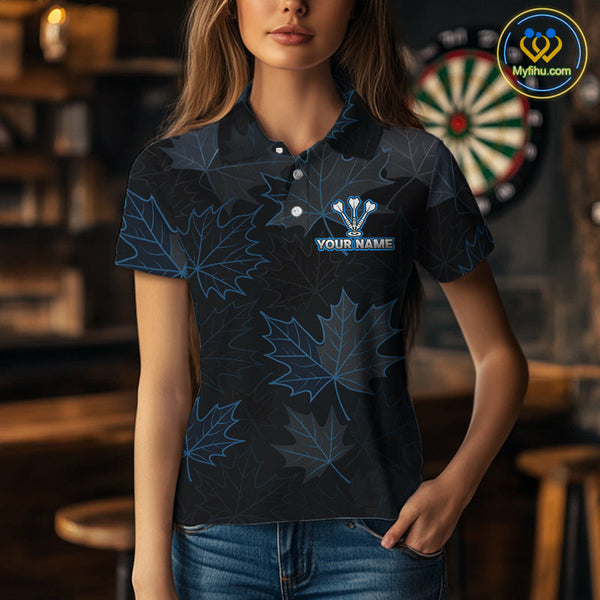 Custom Blue Leaf Pattern Angry Bull Dart Polo Shirt For Women, Dart Jersey NYN0487