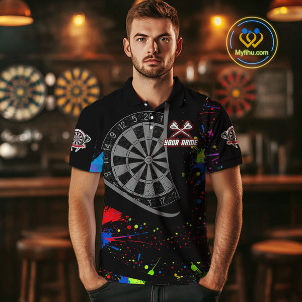 Custom Colorful Splatter Dart Team Polo Shirt For Men, Dart Tournament Shirt NYN0494