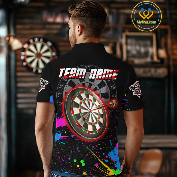 Custom Colorful Splatter Dart Team Polo Shirt For Men, Dart Tournament Shirt NYN0494