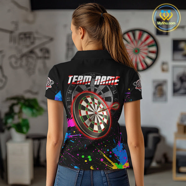 Custom Colorful Splatter Dart Team Polo Shirt For Women, Dart Tournament Shirt NYN0494