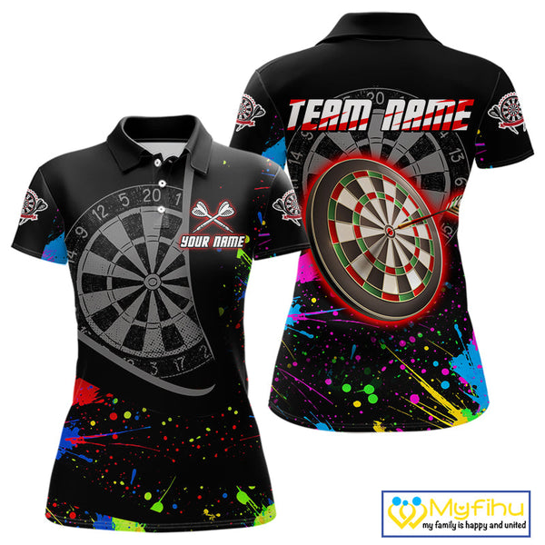 Custom Colorful Splatter Dart Team Polo Shirt For Women, Dart Tournament Shirt NYN0494
