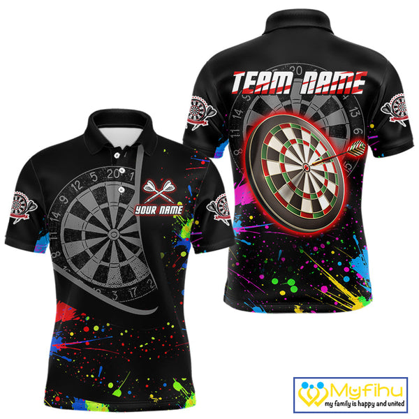Custom Colorful Splatter Dart Team Polo Shirt For Men, Dart Tournament Shirt NYN0494