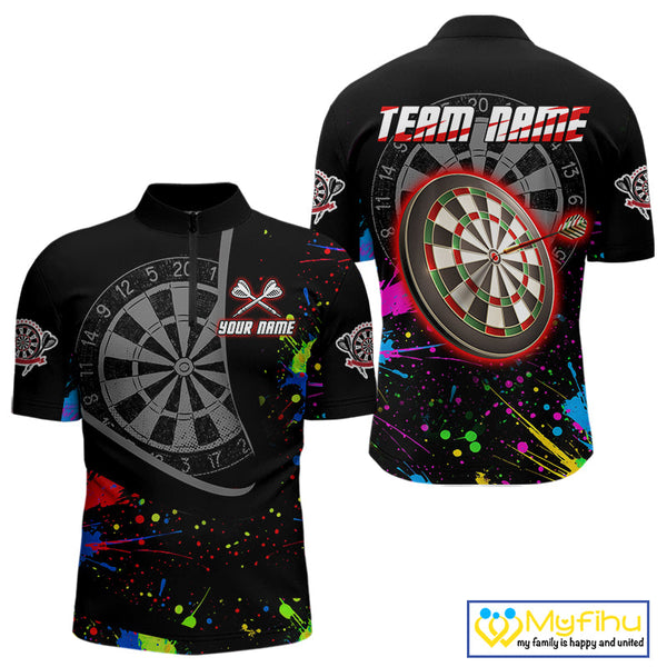 Custom Colorful Splatter Dart Team Quarter-Zip Shirt For Men, Dart Tournament Shirt NYN0494