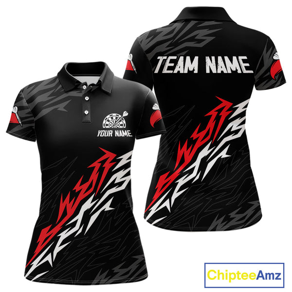 Custom Black And Red Dart Jerseys, Dart Tournament Team Polo Shirts For Women NYN0250