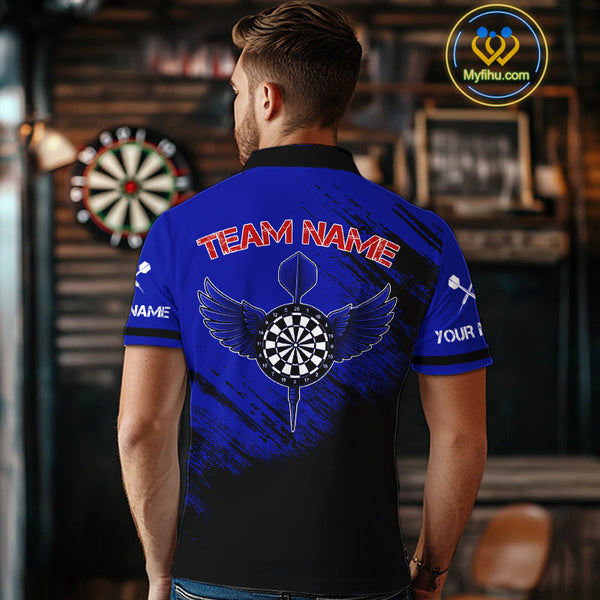 Custom Black, Red And Blue Skull Dart Polo Shirt For Men, Skull Dart Jerseys NYN0505