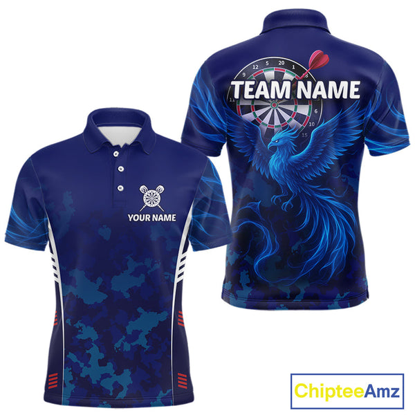 Custom Blue Camo Phoenix Dart Polo Shirts For Men, Dart Tournament Team Shirt NYN0263