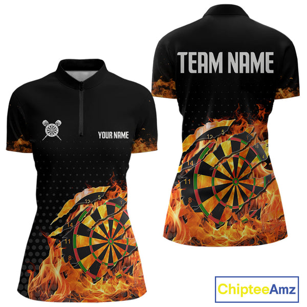 Custom Fire Flame Dartboard Women Quarter-Zip Shirts, Dart Tournament Dart Team Shirt NYN0270