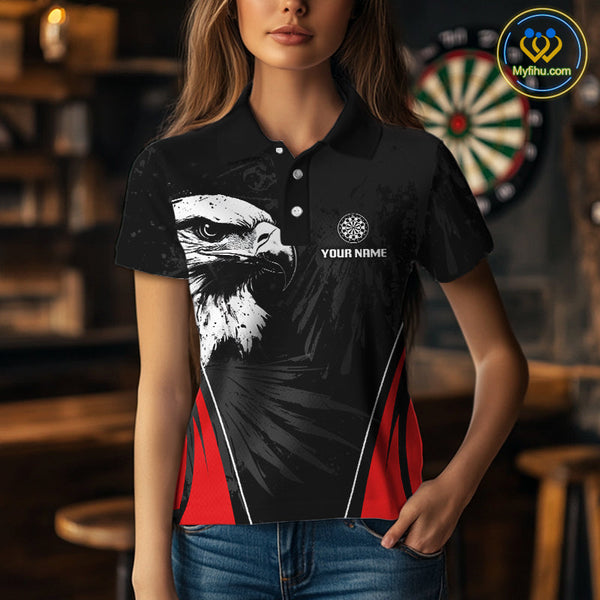 Custom Black And Red Eagle Dart Jerseys, Dart Team League Polo Shirts For Women NYN0272