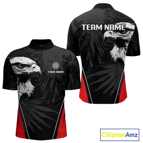 Custom Black And Red Eagle Dart Jerseys, Dart Team League Quarter-Zip Shirts For Men NYN0272
