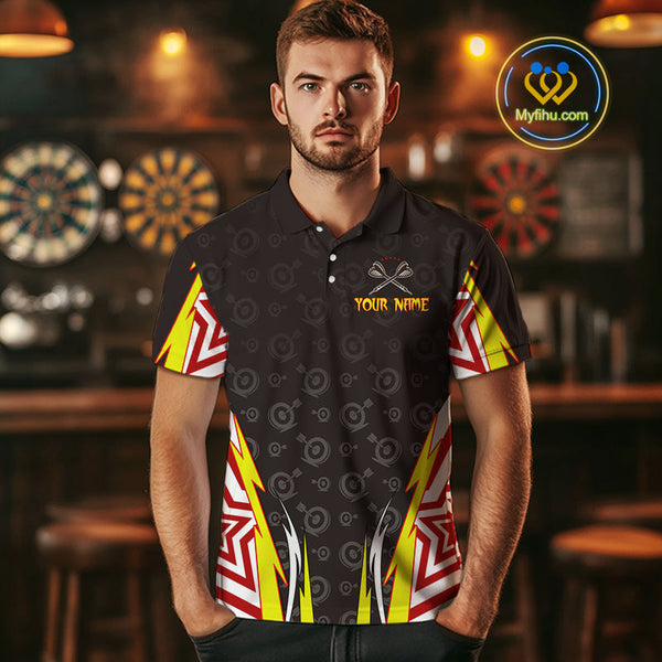 Custom Yellow And Red Dartboard Pattern Dart Polo Shirt For Men, Dart Jerseys NYN0527