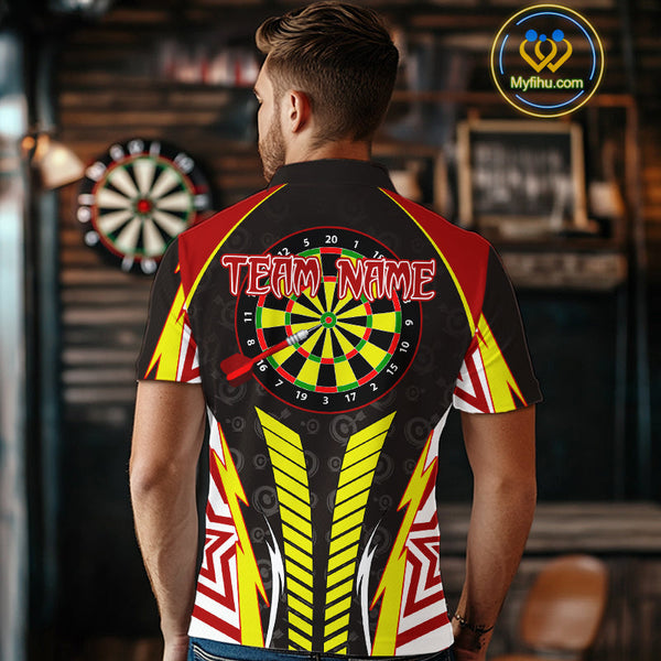 Custom Yellow And Red Dartboard Pattern Dart Polo Shirt For Men, Dart Jerseys NYN0527