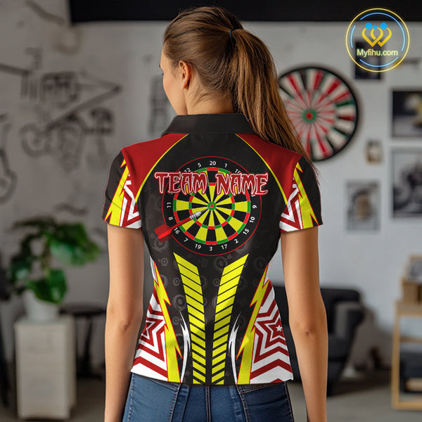 Custom Yellow And Red Dartboard Pattern Dart Polo Shirt For Women, Dart Jerseys NYN0527