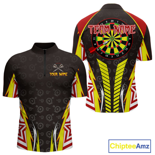 Custom Yellow And Red Dartboard Pattern Dart Quarter-Zip Shirt For Men, Dart Jerseys NYN0527